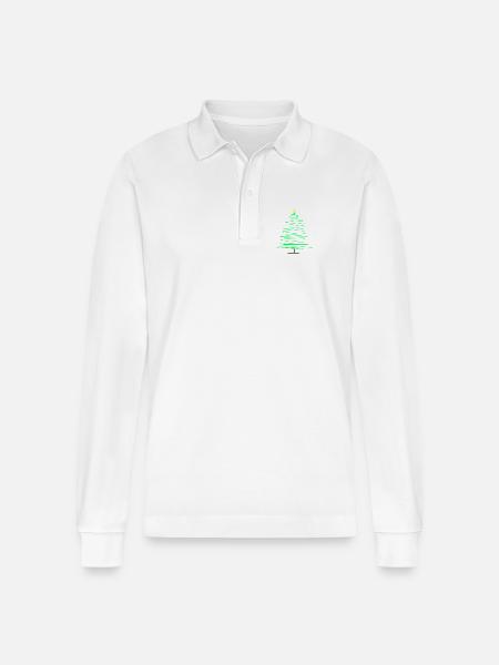 Green Doodle Christmas Tree - Stanley/Stella Organic Unisex Long-Sleeved Polo Shirt Prepster - white