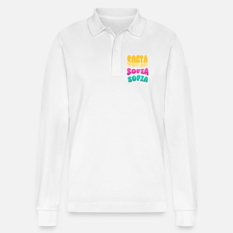 Sofia Name  - Stanley/Stella Unisex Bio-Langarm-Poloshirt Prepster - Weiß