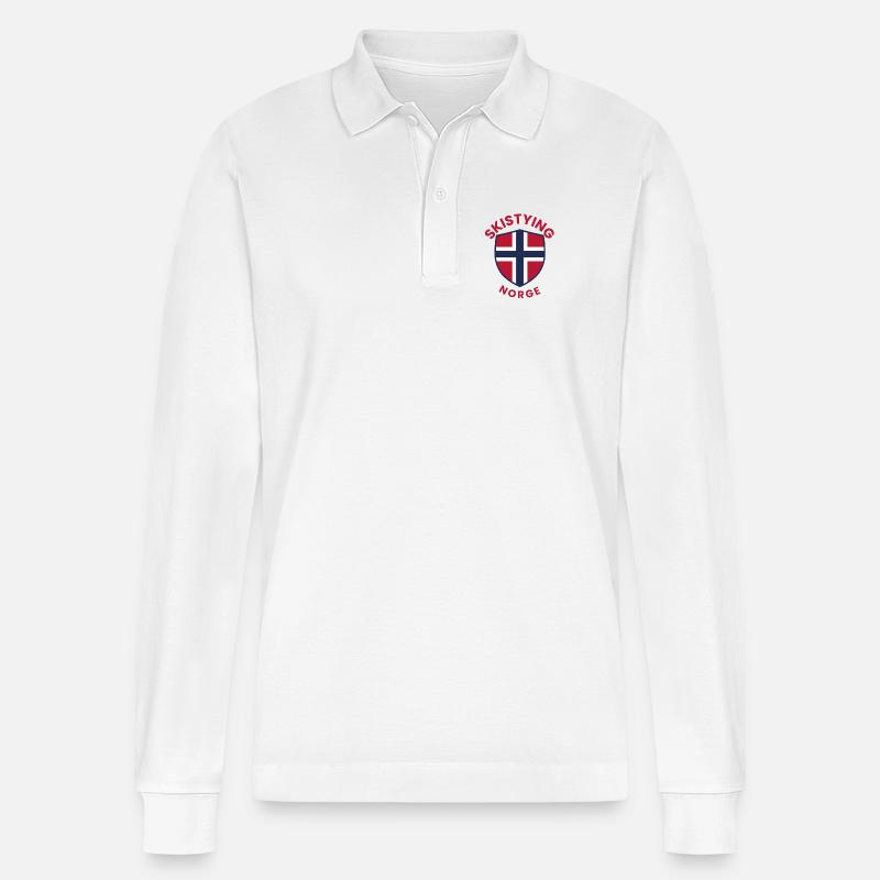 Norwegens Ski-Stil-Schild - Stanley/Stella Unisex Bio-Langarm-Poloshirt Prepster - Weiß