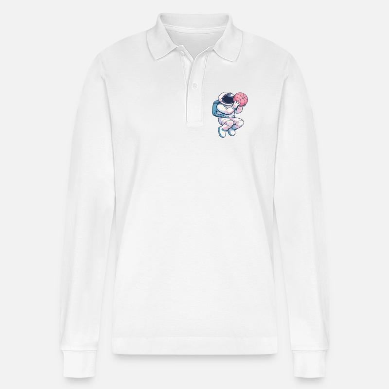 Astro Hoops: Lunar Dunk - Stanley/Stella Unisex Bio-Langarm-Poloshirt Prepster - Weiß