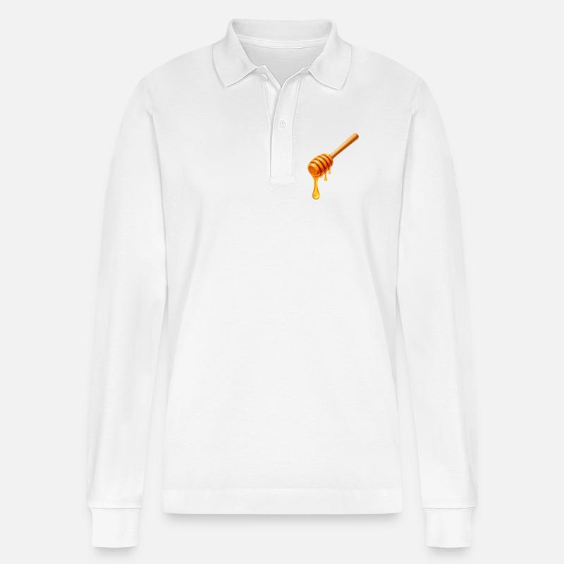 Honiglöffel mit tropfendem Honig Illustration  - Stanley/Stella Unisex Bio-Langarm-Poloshirt Prepster - Weiß