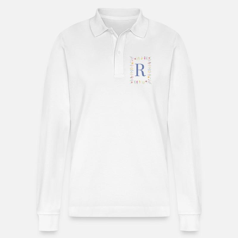 Floral Initialen "R", Buchstaben Monogramm - Stanley/Stella Unisex Bio-Langarm-Poloshirt Prepster - Weiß