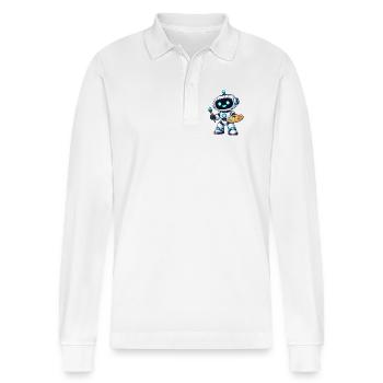 Künstlerischer Malroboter mit Palette - Stanley/Stella Unisex Bio-Langarm-Poloshirt Prepster - Weiß - Vorne - Anna (173cm) & Nico (186cm)