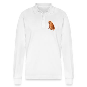 Sitzende Shar Pei - Stanley/Stella Unisex Bio-Langarm-Poloshirt Prepster - Weiß - Vorne - Anna (173cm) & Nico (186cm)
