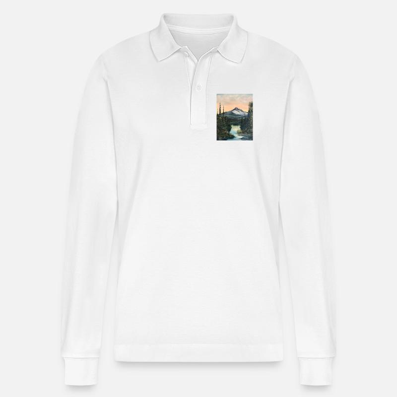 Bergsee im Abendlicht - Stanley/Stella Unisex Bio-Langarm-Poloshirt Prepster - Weiß