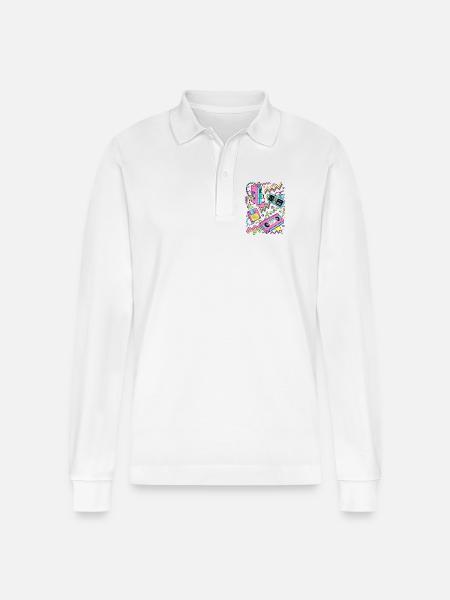 80er 90er Retro Technik Nostalgie Gamer - Stanley/Stella Unisex Bio-Langarm-Poloshirt Prepster - Weiß