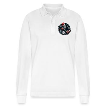 Lustiges Skelett mit Basecap spielt Fussball - Stanley/Stella Unisex Bio-Langarm-Poloshirt Prepster - Weiß - Vorne - Anna (173cm) & Nico (186cm)
