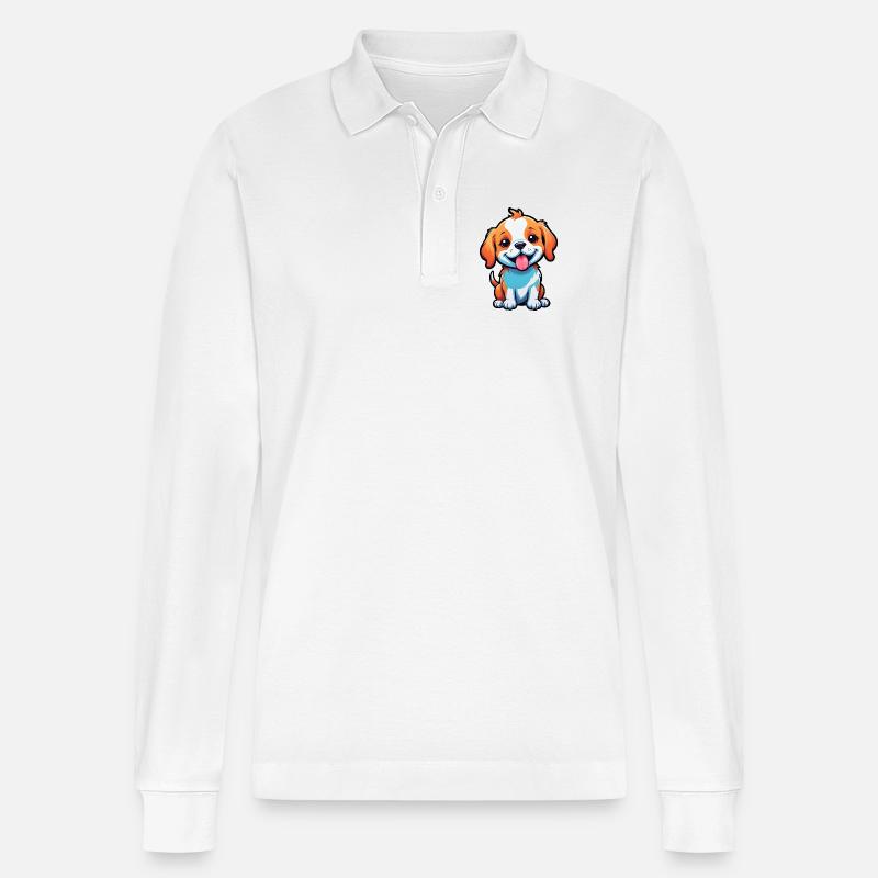 chiot de dessin animé heureux mignon - Polo à manches longues bio PREPSTER Stanley/Stella Unisexe - blanc
