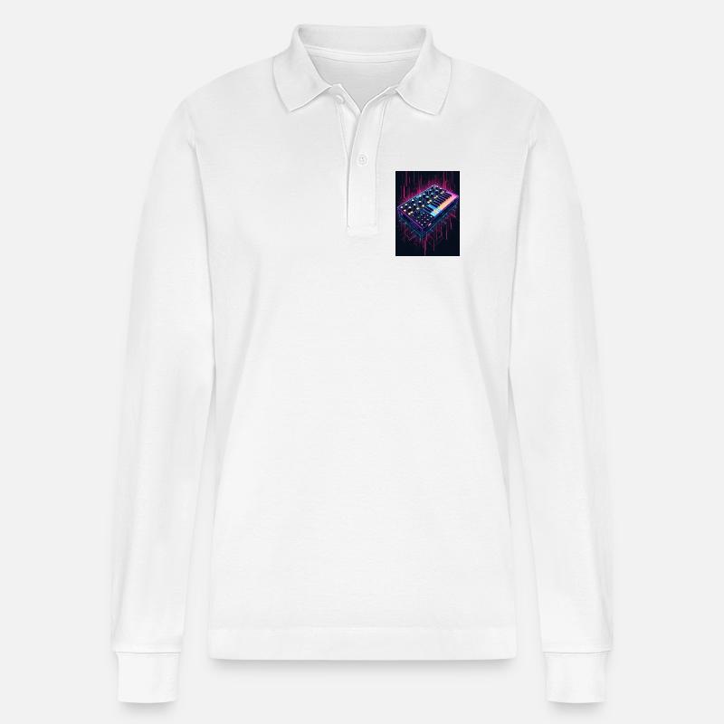 Futuristisches Synthesizer Design - Stanley/Stella Unisex Bio-Langarm-Poloshirt Prepster - Weiß
