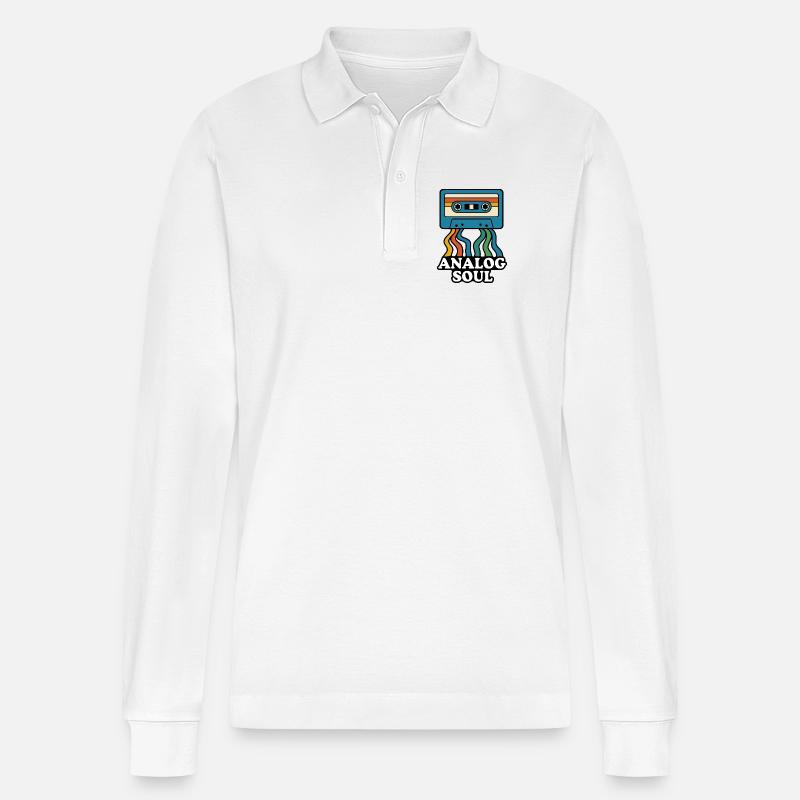 Analog Soul Kassette Design - Stanley/Stella Unisex Bio-Langarm-Poloshirt Prepster - Weiß