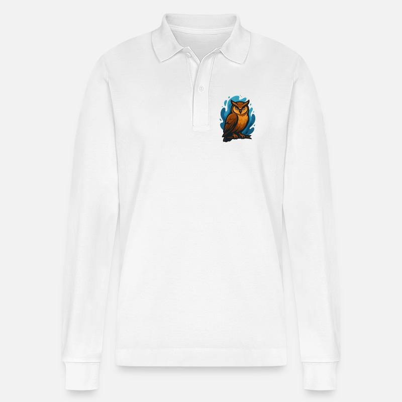 Braune Eule vor blauen Wellen - Stanley/Stella Unisex Bio-Langarm-Poloshirt Prepster - Weiß