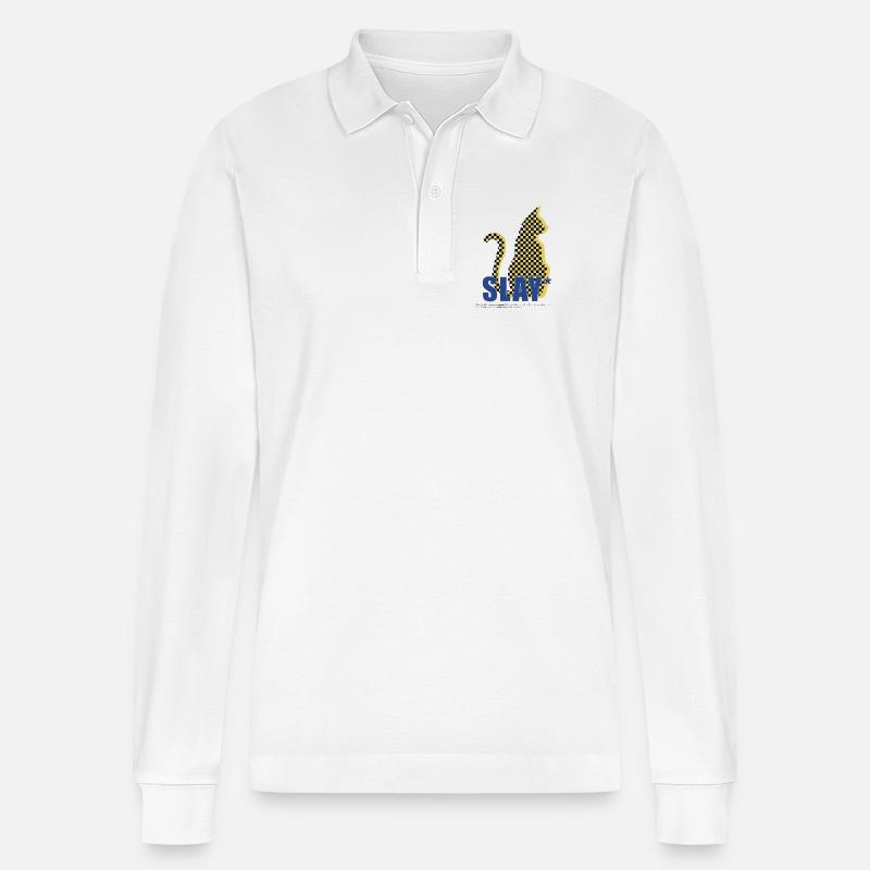 Slay Katze Checker Silhouette - Stanley/Stella Unisex Bio-Langarm-Poloshirt Prepster - Weiß