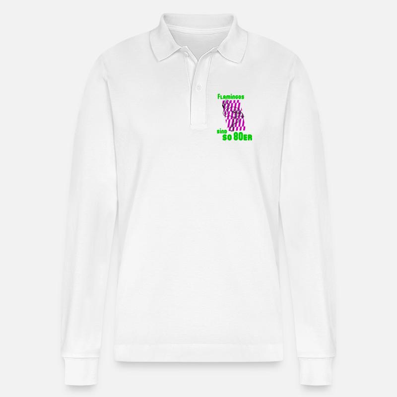 Flamingos 80er - Stanley/Stella Unisex Bio-Langarm-Poloshirt Prepster - Weiß