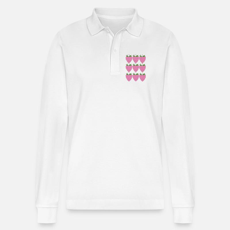 Raspberry Grid Pattern - Stanley/Stella Organic Unisex Long-Sleeved Polo Shirt Prepster - white