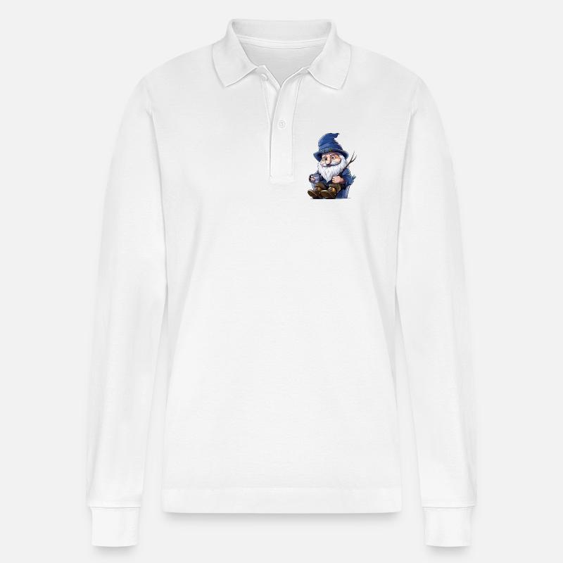 Blauer Waldgnom mit Becher - Stanley/Stella Unisex Bio-Langarm-Poloshirt Prepster - Weiß