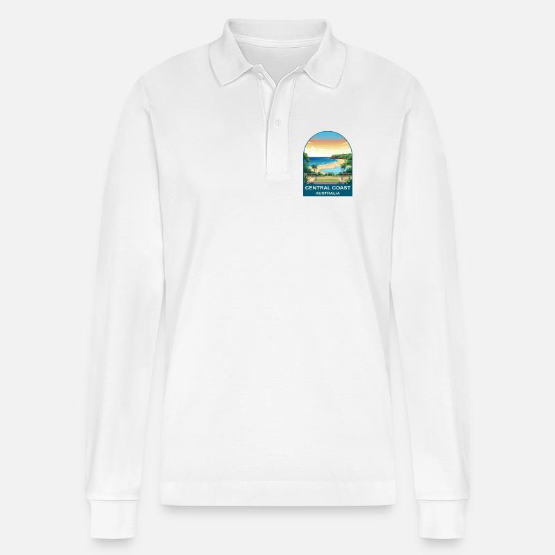 Central Coast Australien Strandreiseplakat - Stanley/Stella Unisex Bio-Langarm-Poloshirt Prepster - Weiß