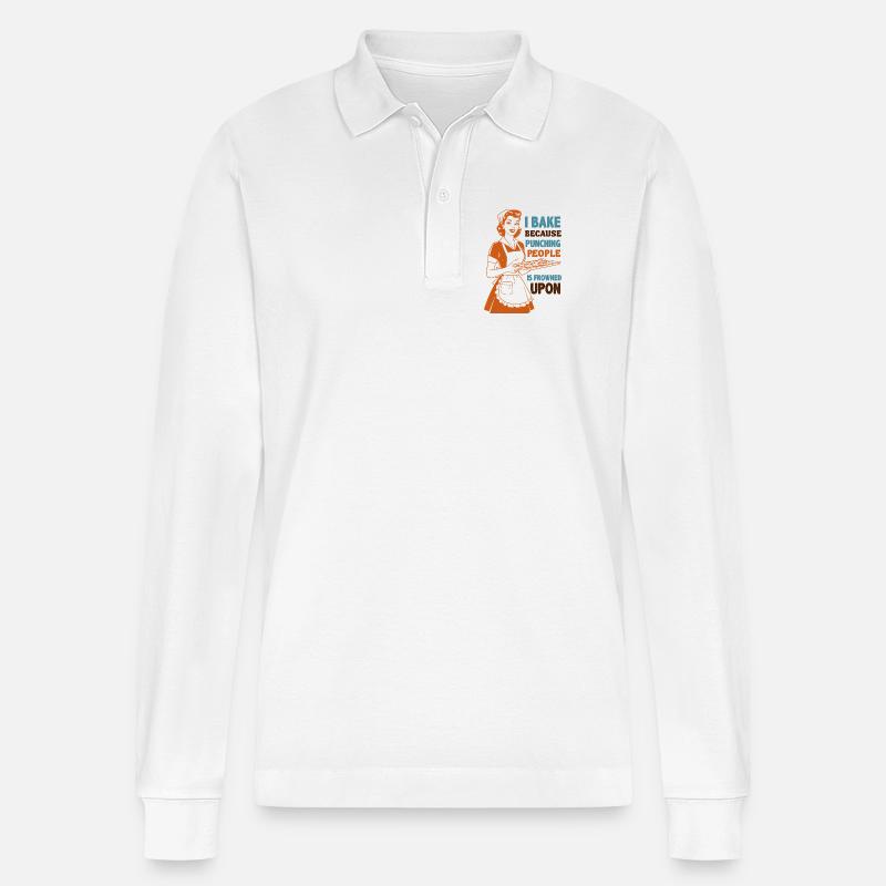 Backenwitz Retro Kitchen Saying: Baking instead of beating - Stanley/Stella Organic Unisex Long-Sleeved Polo Shirt Prepster - white