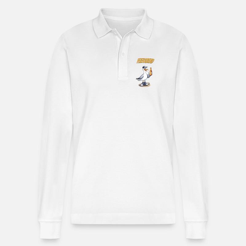 Feierabend Möwe Bierlustiger Spruch - Stanley/Stella Unisex Bio-Langarm-Poloshirt Prepster - Weiß