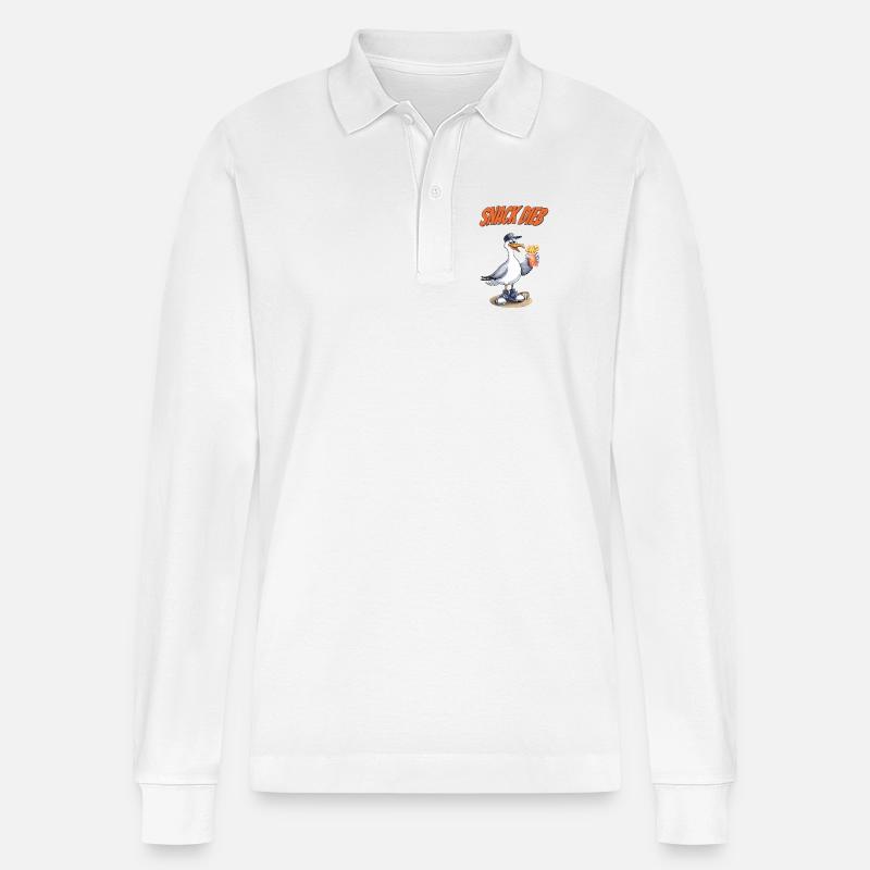 Snack Dieb Möwe Lustiger Pommes Spruch - Stanley/Stella Unisex Bio-Langarm-Poloshirt Prepster - Weiß