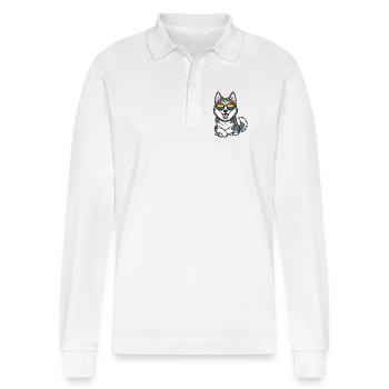 LGBT-Pride-Monat – Süßer Husky - Stanley/Stella Unisex Bio-Langarm-Poloshirt Prepster - Weiß - Vorne - Anna (173cm) & Nico (186cm)