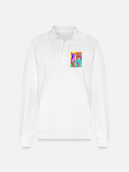 Cats Devon Rex Cat - Stanley/Stella Organic Unisex Long-Sleeved Polo Shirt Prepster - white