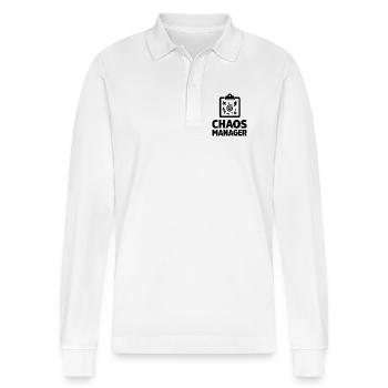 Chaos Manager Clipboard Design - Stanley/Stella Unisex Bio-Langarm-Poloshirt Prepster - Weiß - Vorne - Anna (173cm) & Nico (186cm)