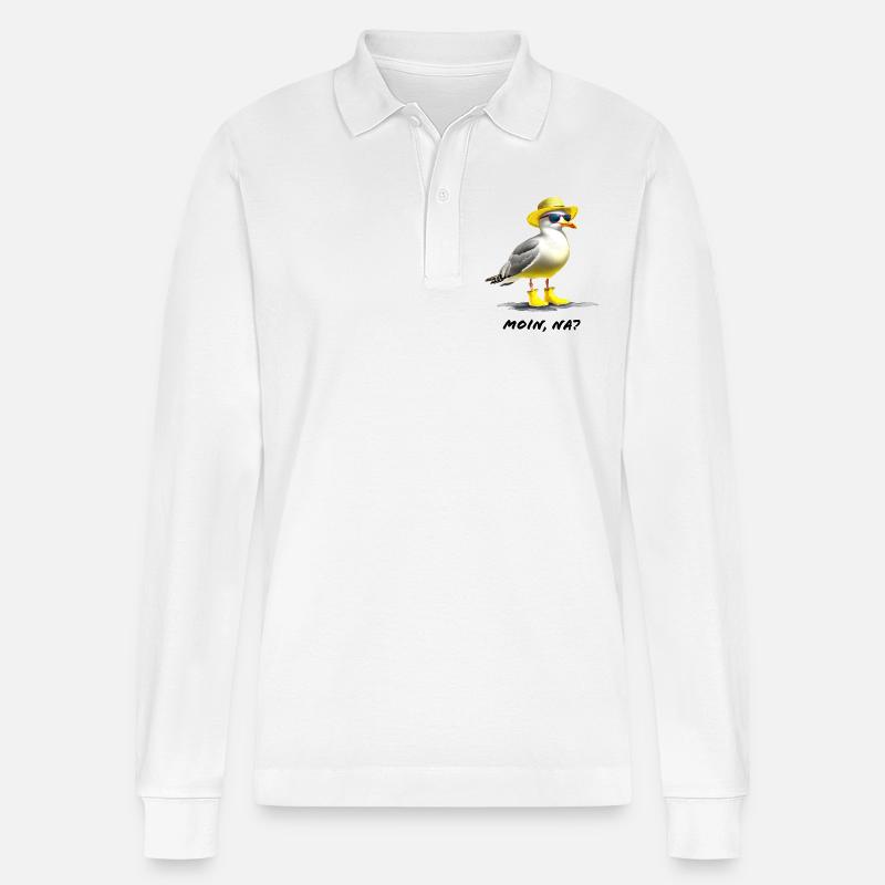 Moin - Möwe - Stanley/Stella Unisex Bio-Langarm-Poloshirt Prepster - Weiß