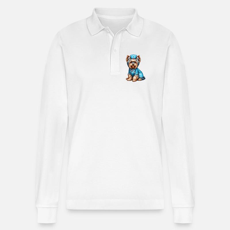 Yorkshire Terrier Krankenschwester - Stanley/Stella Unisex Bio-Langarm-Poloshirt Prepster - Weiß