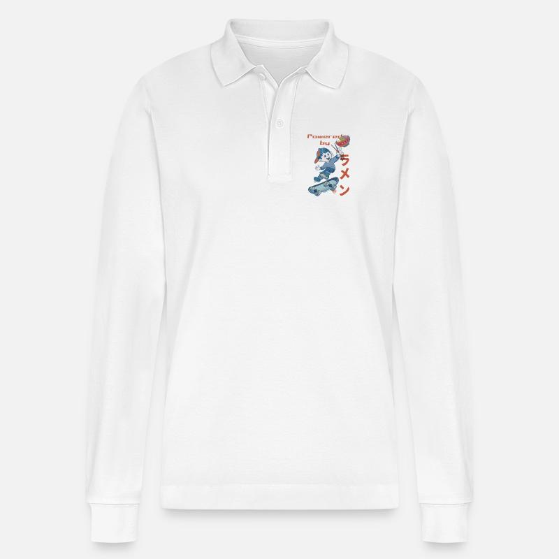 Powered by Ramen - Stanley/Stella Unisex Bio-Langarm-Poloshirt Prepster - Weiß