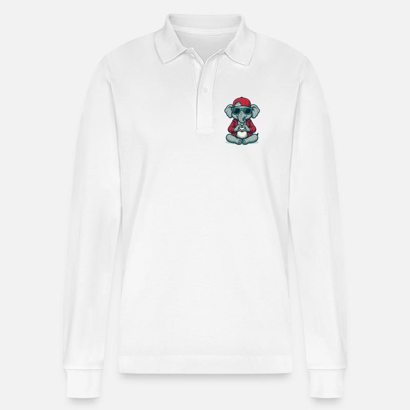 Herz-Elefant mit Style - Stanley/Stella Unisex Bio-Langarm-Poloshirt Prepster - Weiß