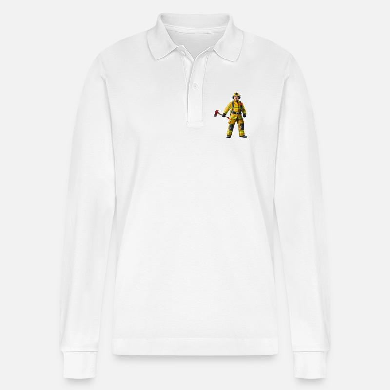Feuerwehrmann - Cooles Helden-Logo - Stanley/Stella Unisex Bio-Langarm-Poloshirt Prepster - Weiß
