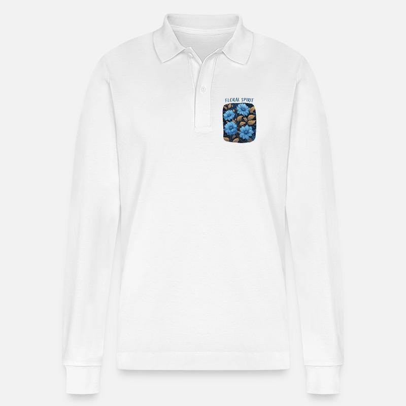 Blaue Blumen - Stanley/Stella Unisex Bio-Langarm-Poloshirt Prepster - Weiß