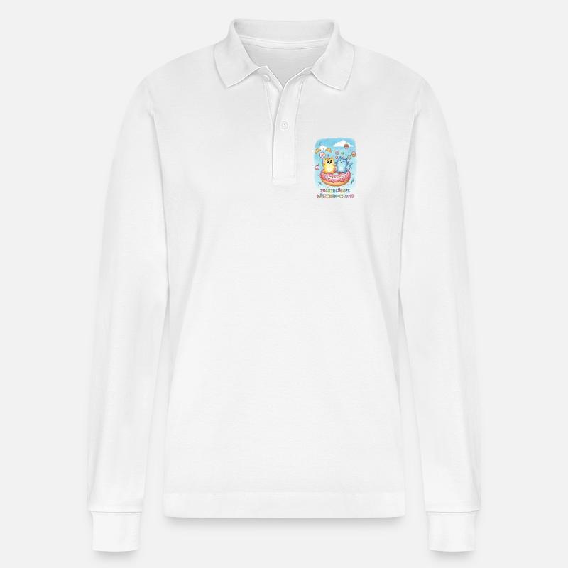 Katzchen-Chaos auf dem Donut - Stanley/Stella Unisex Bio-Langarm-Poloshirt Prepster - Weiß