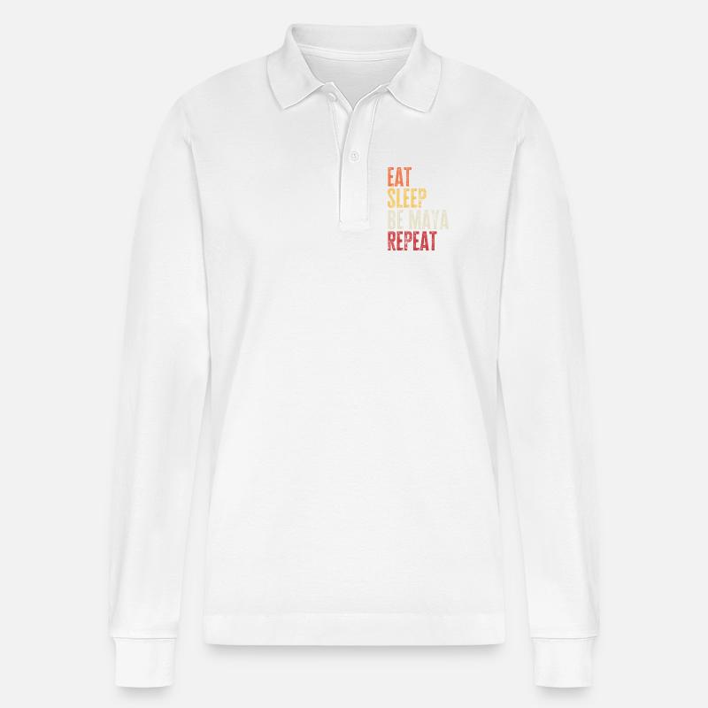 Iss, schlaf, sei Maya, wiederhole Retro-Name - Stanley/Stella Unisex Bio-Langarm-Poloshirt Prepster - Weiß