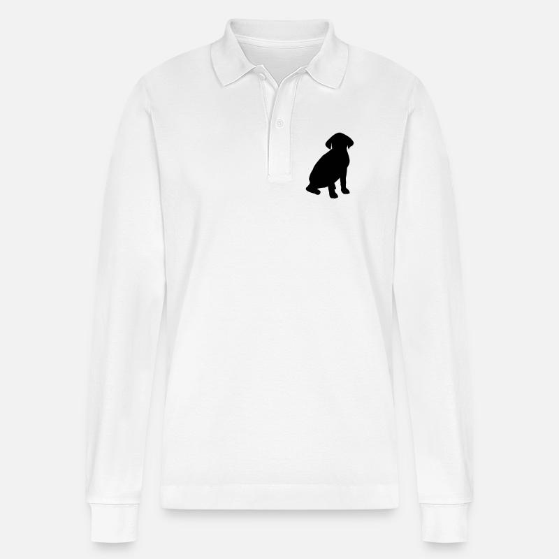 Hund Silhouette - Stanley/Stella Unisex Bio-Langarm-Poloshirt Prepster - Weiß