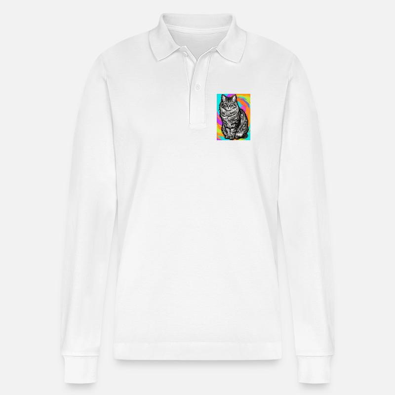 Katze - Stanley/Stella Unisex Bio-Langarm-Poloshirt Prepster - Weiß