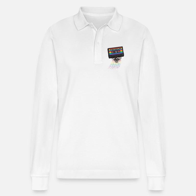 LGBT-Pride-Monat – Retro-Pride-Kassette - Stanley/Stella Unisex Bio-Langarm-Poloshirt Prepster - Weiß