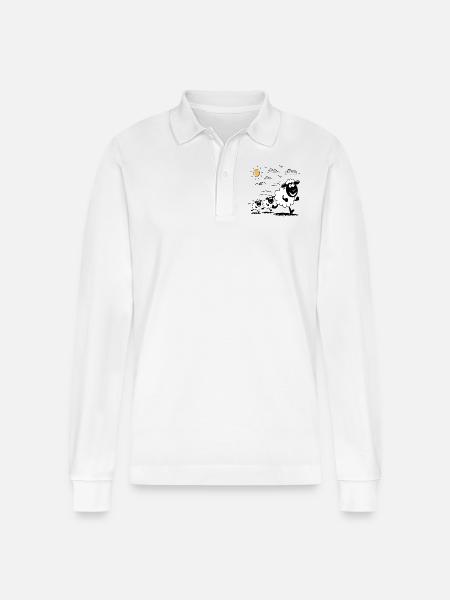 Funny Sheep Flock Animals - Stanley/Stella Organic Unisex Long-Sleeved Polo Shirt Prepster - white
