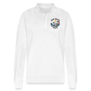 Enjoy Your Life - Flappach SUP-Spaß - Stanley/Stella Unisex Bio-Langarm-Poloshirt Prepster - Weiß - Vorne - Anna (173cm) & Nico (186cm)