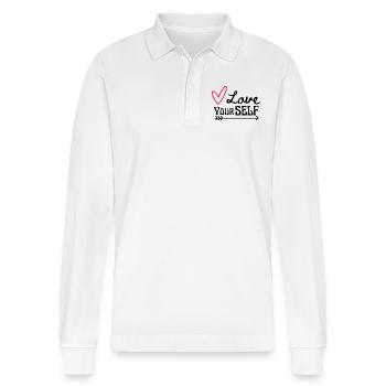 love your self - Stanley/Stella Organic Unisex Long-Sleeved Polo Shirt Prepster - white - Front - Anna (173cm) & Nico (186cm)