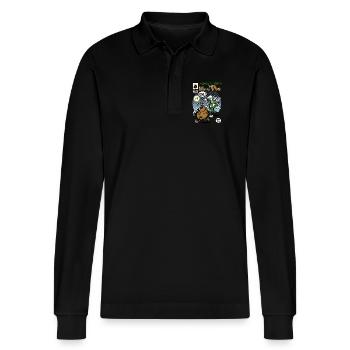 Shit comic - Stanley/Stella Organic Unisex Long-Sleeved Polo Shirt Prepster - black - Front - Anna (173cm) & Nico (186cm)