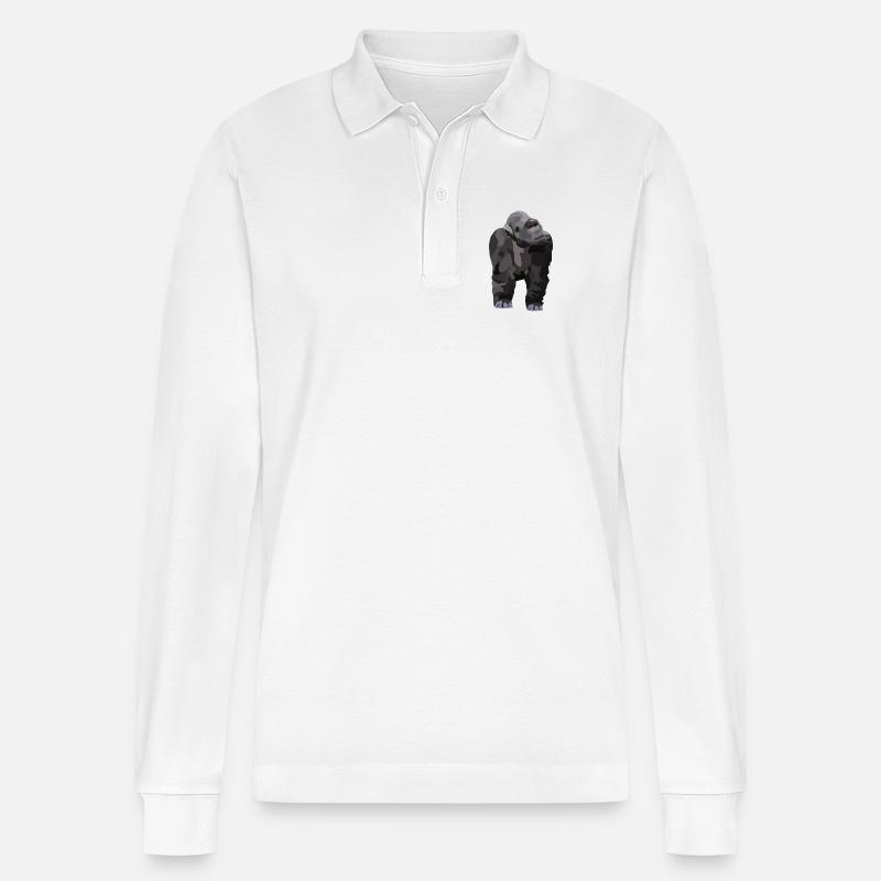 Gio, der Gorilla - Stanley/Stella Unisex Bio-Langarm-Poloshirt Prepster - Weiß