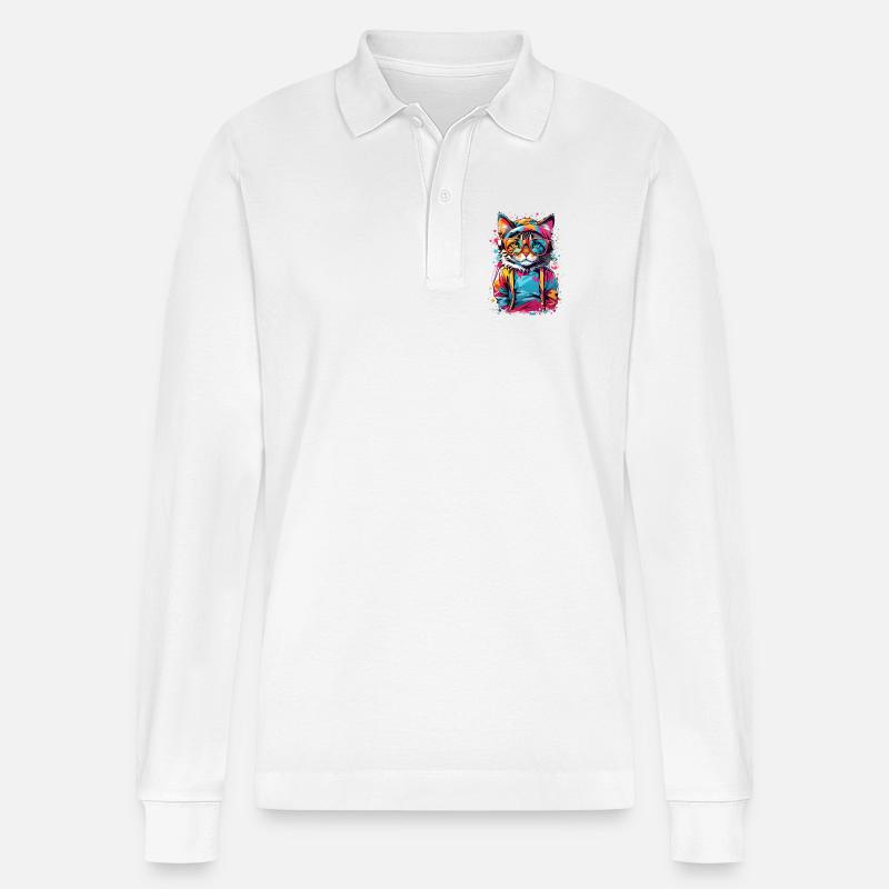 Süße Katze - Stanley/Stella Unisex Bio-Langarm-Poloshirt Prepster - Weiß