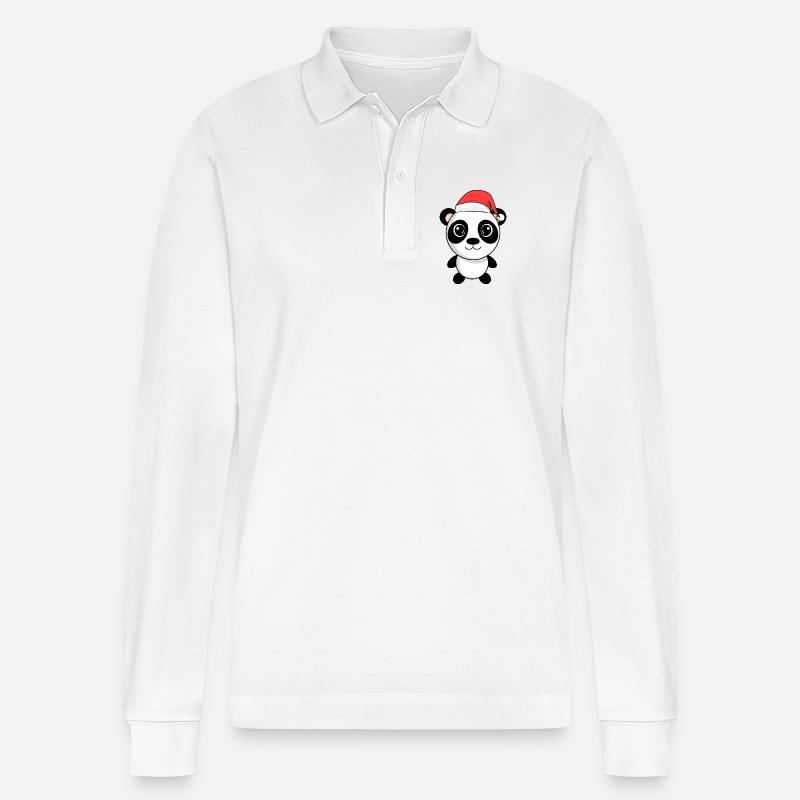 Panda Peluche Noël - Polo à manches longues bio PREPSTER Stanley/Stella Unisexe - blanc