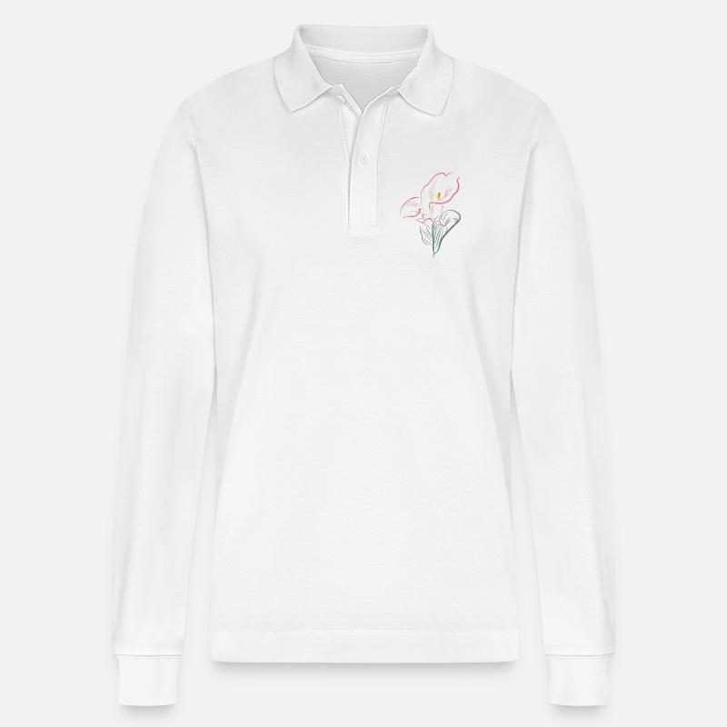 CALLA mix Rot-Pink - Stanley/Stella Unisex Bio-Langarm-Poloshirt Prepster - Weiß