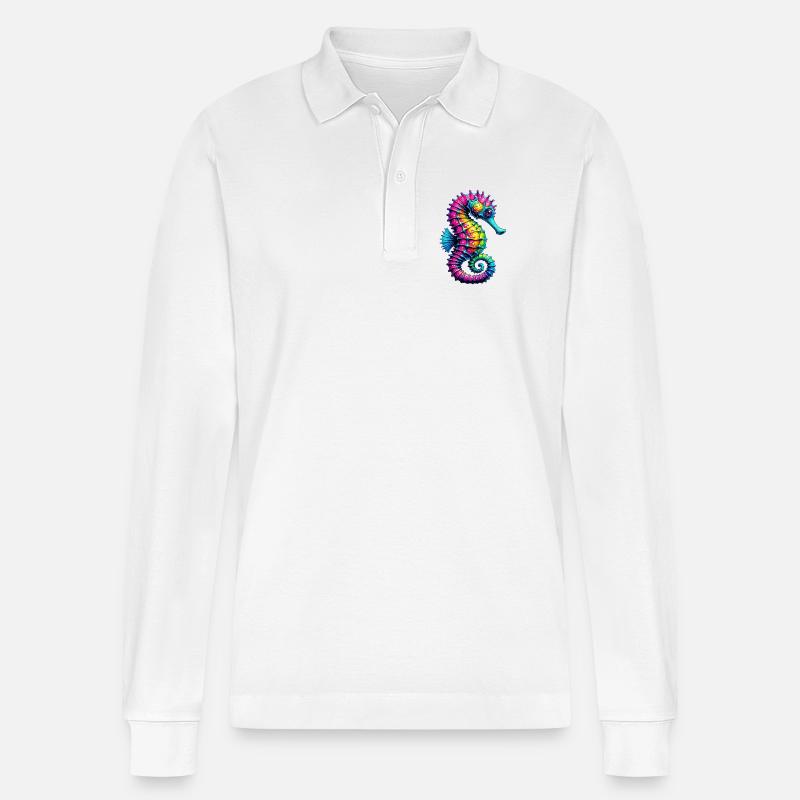 Seepferdchen - Stanley/Stella Unisex Bio-Langarm-Poloshirt Prepster - Weiß
