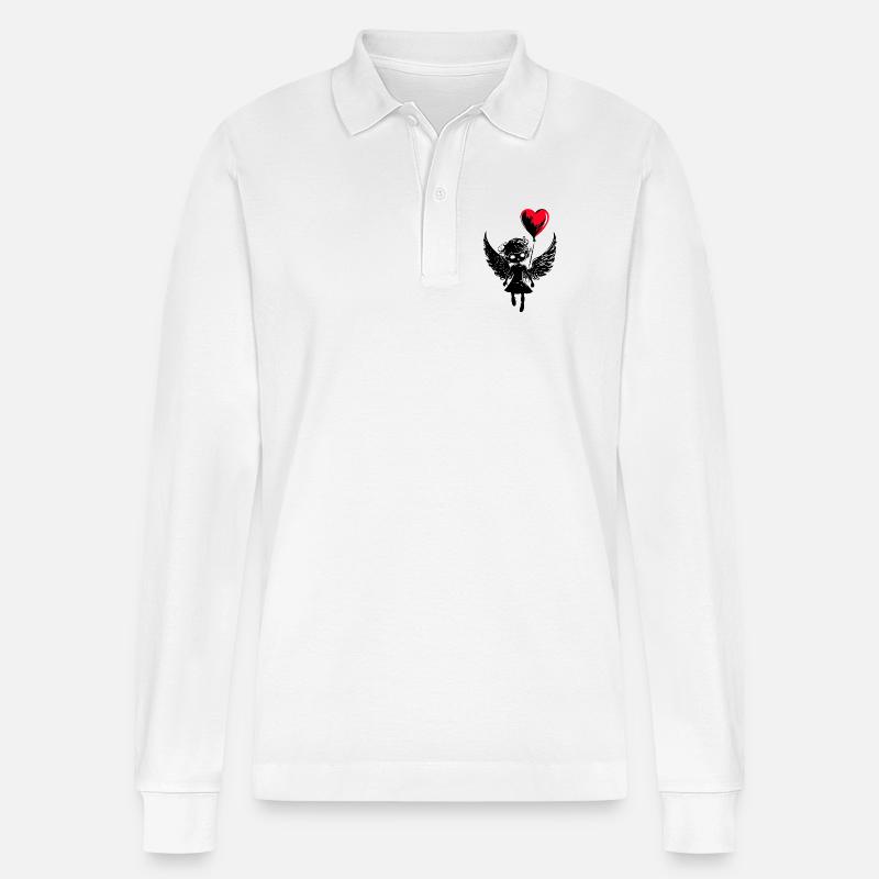 Engel mit Herz Luftballon - Heartful Creatures - Stanley/Stella Unisex Bio-Langarm-Poloshirt Prepster - Weiß