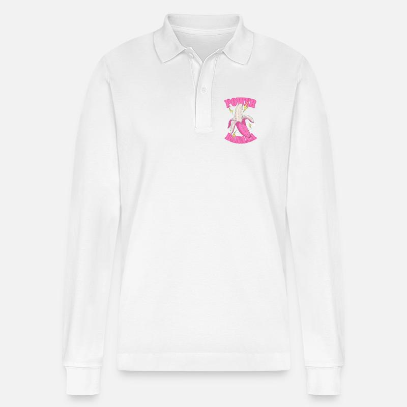 Kitschige Power Banane - Stanley/Stella Unisex Bio-Langarm-Poloshirt Prepster - Weiß