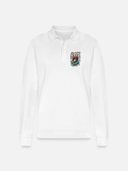Cassette Explosion – 80s Tape Chaos - Stanley/Stella Organic Unisex Long-Sleeved Polo Shirt Prepster - white