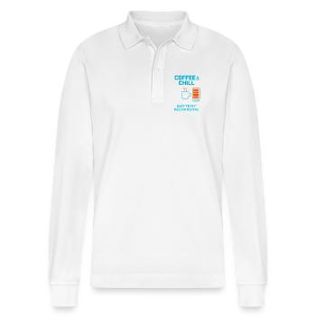 Coffe and chill battery recharging - Stanley/Stella Organic Unisex Long-Sleeved Polo Shirt Prepster - white - Front - Anna (173cm) & Nico (186cm)